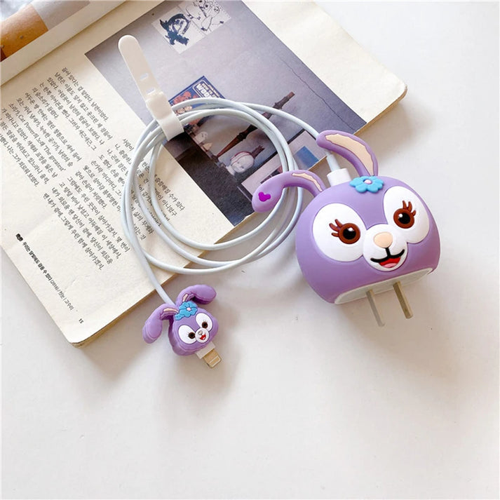 Cute Purple Bunny Charger Cover with Cable Protector