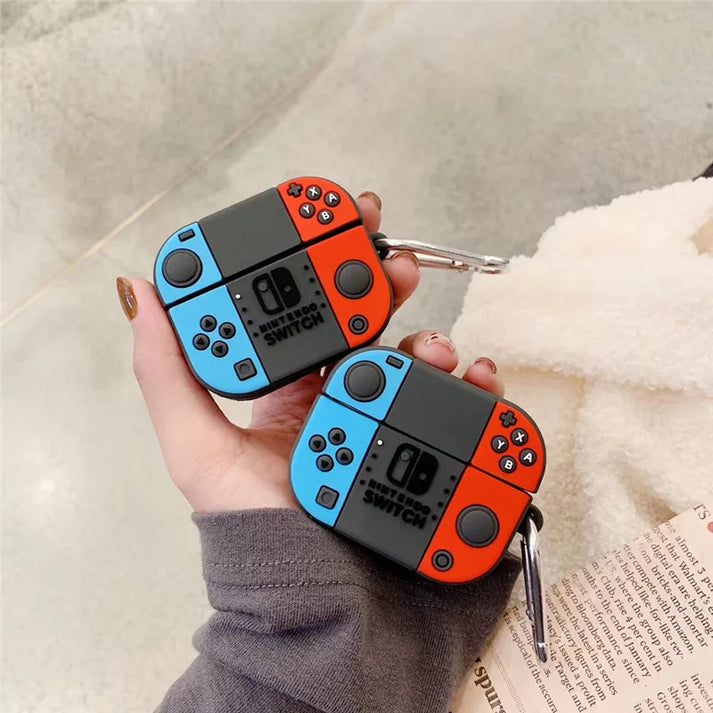 Switch Game Console AirPods Case Cover – Gamer Style Silicone Case with Keychain