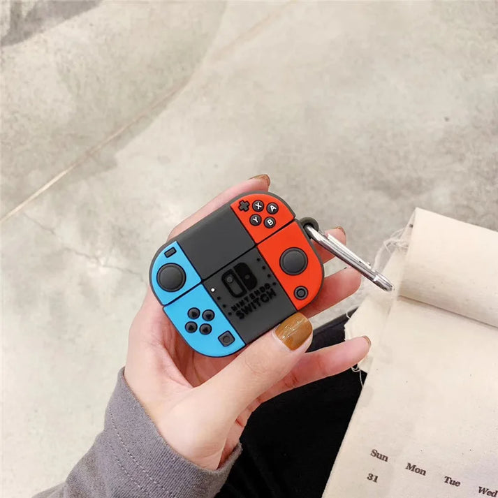 Switch Game Console AirPods Case Cover – Gamer Style Silicone Case with Keychain