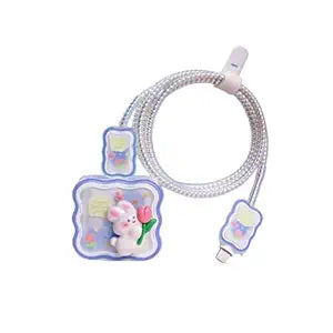 Kawaii 2-in-1 Floral Charger & Cable Protector Case Set