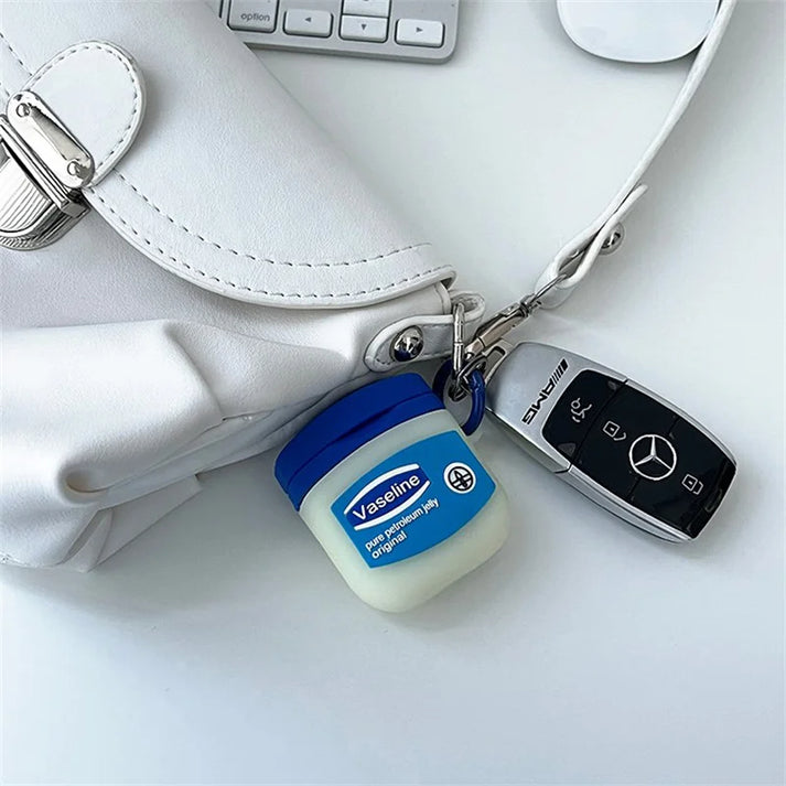 Vaseline Jar AirPods Case Cover – Cute Silicone Protective Case with Keychain