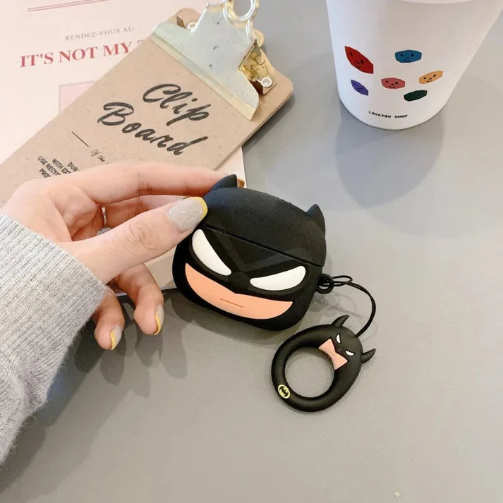 Batman Inspired Silicone Case for AirPods pro 2 – Cute Cartoon Hero Protective Cover with Finger Ring Strap
