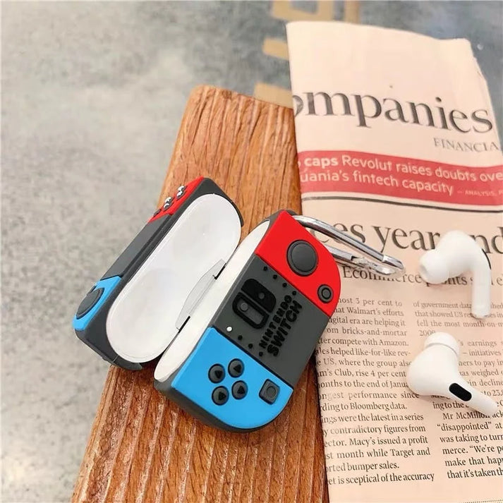 Switch Game Console AirPods Case Cover – Gamer Style Silicone Case with Keychain