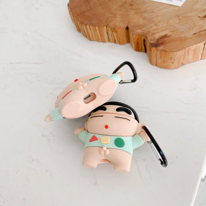 Shinchan Silicone AirPods Case with Hook – Anime-Inspired Cover