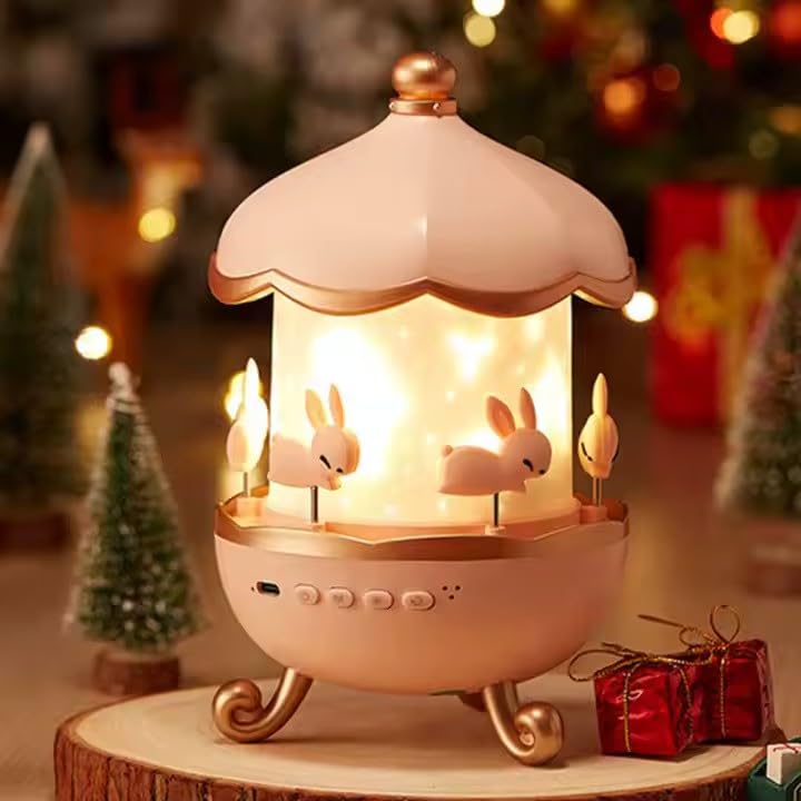 Cute Bunny Carousel Night Lamp with Warm Light - VYRO