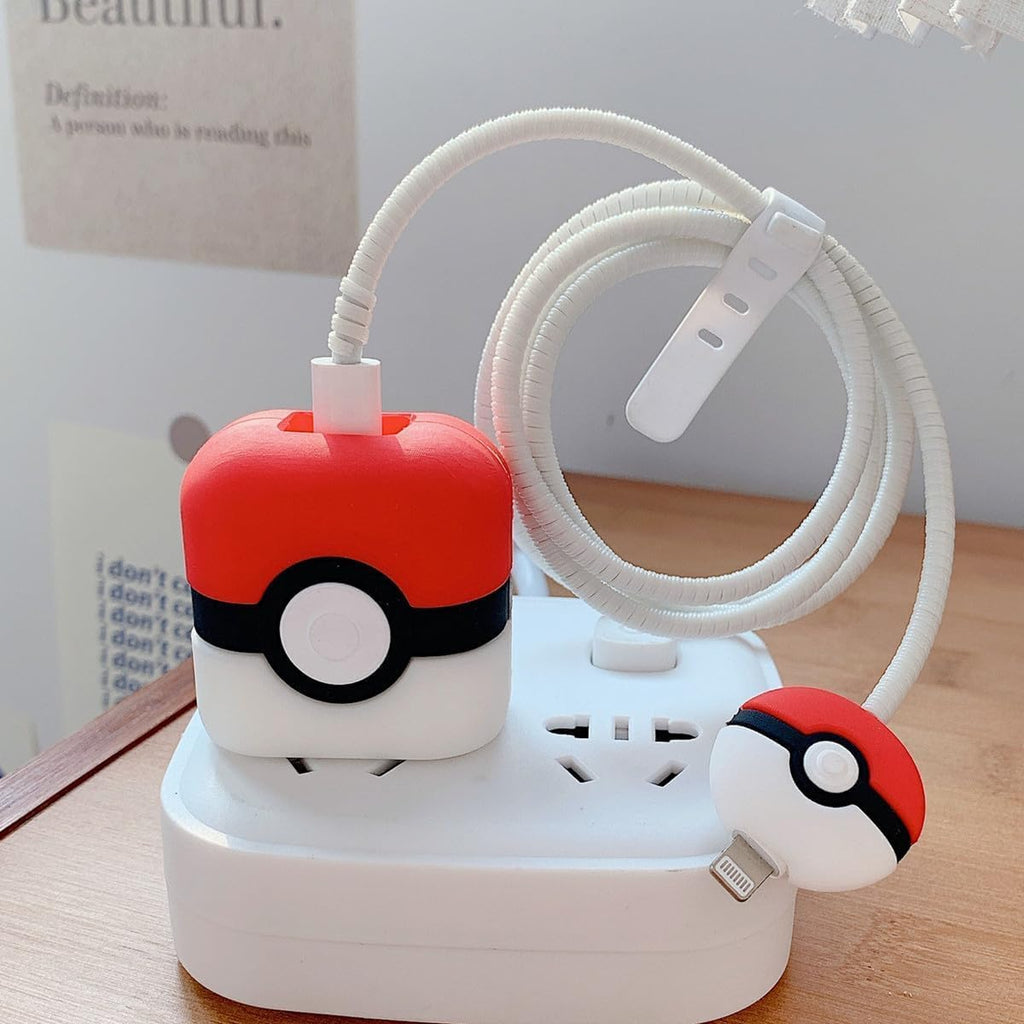 Pokemon Ball Charger Cover with Spiral Cable Protector – Silicone Cable Saver