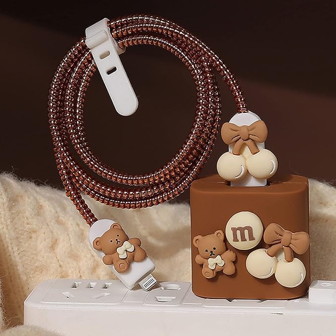 Luxury Teddy Charger Cover Set – Earth-Tone Cable Protector