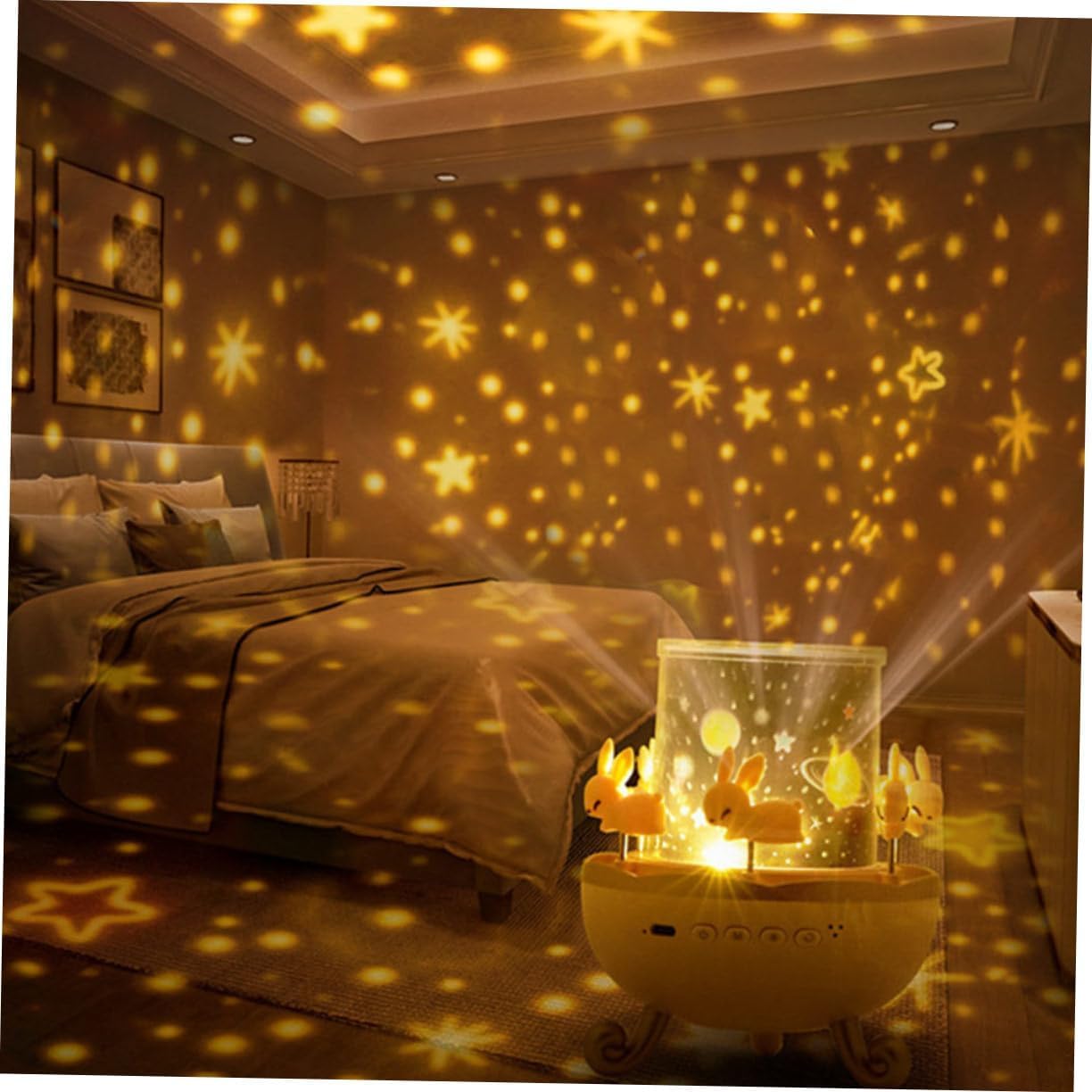 Cute Bunny Carousel Night Lamp with Warm Light - VYRO