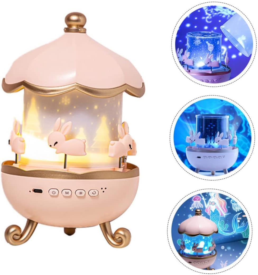 Cute Bunny Carousel Night Lamp with Warm Light - VYRO