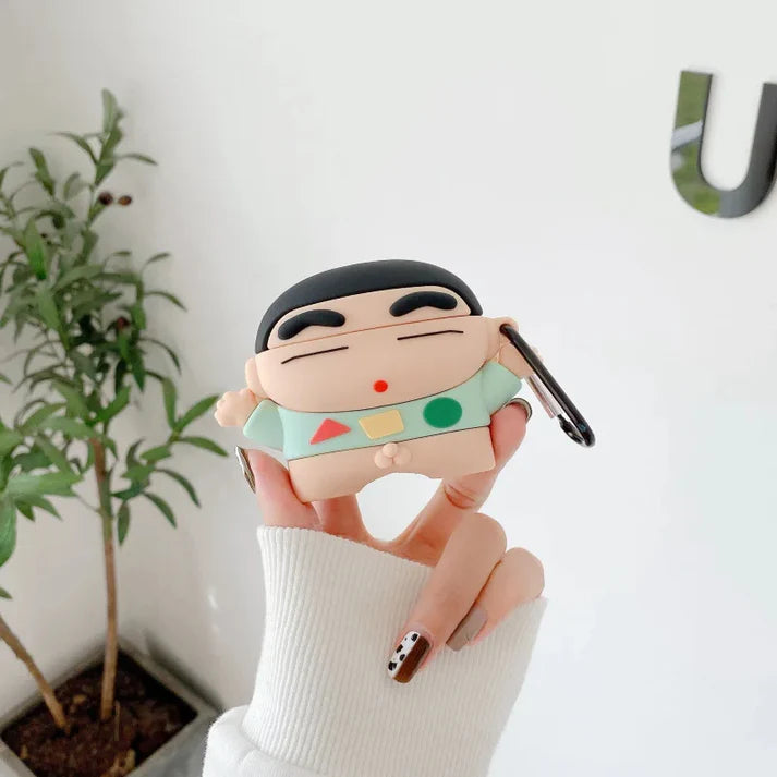 Shinchan Silicone AirPods Case with Hook – Anime-Inspired Cover