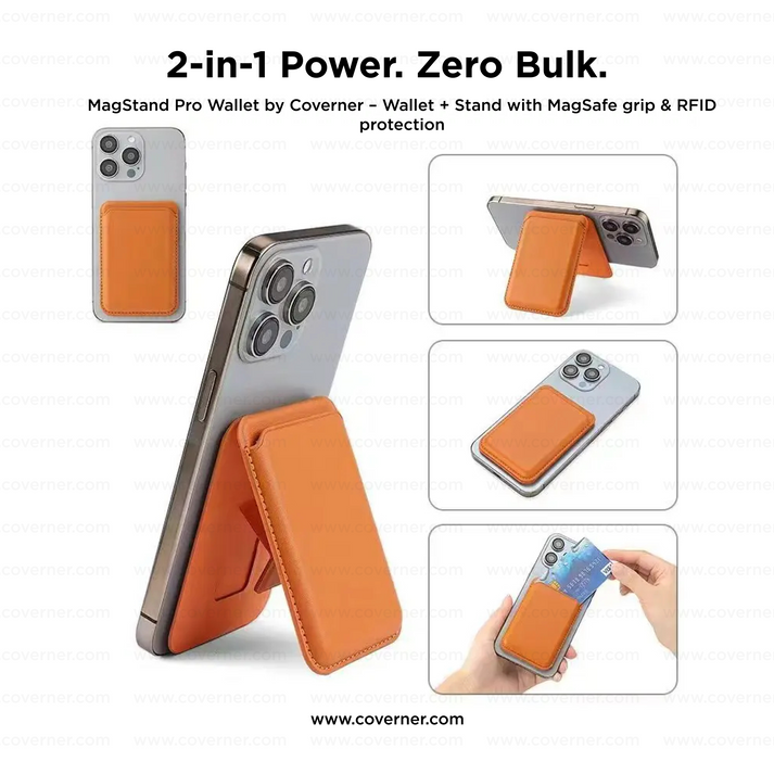 MagStand Pro Wallet – 2-in-1 Leather MagSafe Card Holder with Stand & RFID Protection by CoverUp