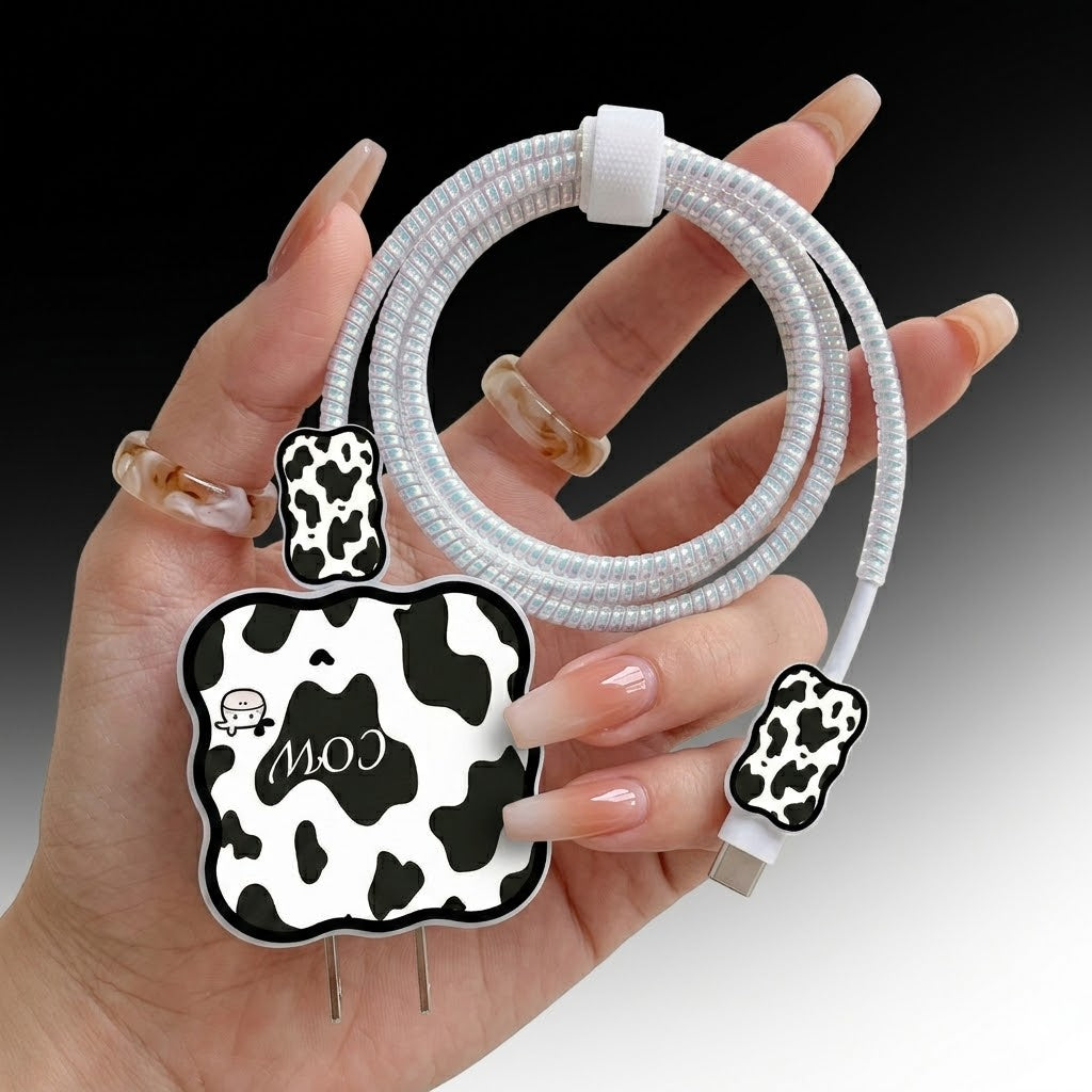 Cozy Cow Print 3D Wavy Charger Armor & Cord Saver