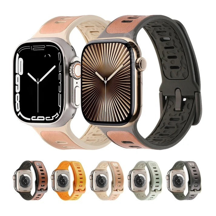 FusionBand Dual-Tone Leather Silicone Strap for Apple Watch – (44–49mm)
