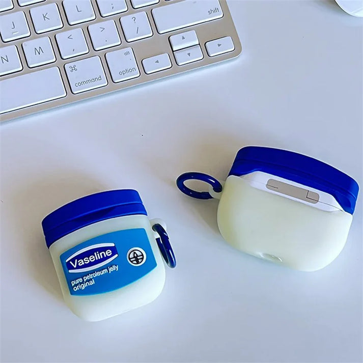 Vaseline Jar AirPods Case Cover – Cute Silicone Protective Case with Keychain