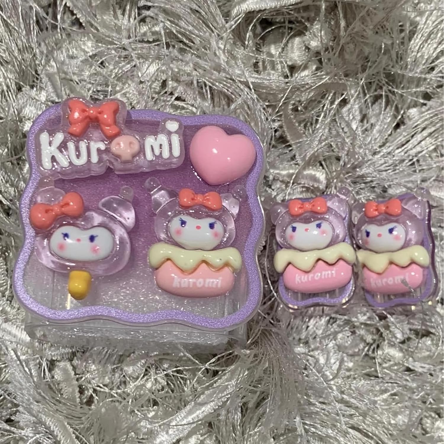 Cute 3D Purple Kuromi Silicone Charger Case & Cable Protector Set