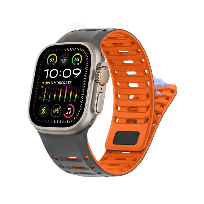 TwinLock Band for Apple Watch [42/44/45/49mm] – Dual Pin + Magnetic Lock | Arthritis-Friendly, Sweatproof Silicone Strap