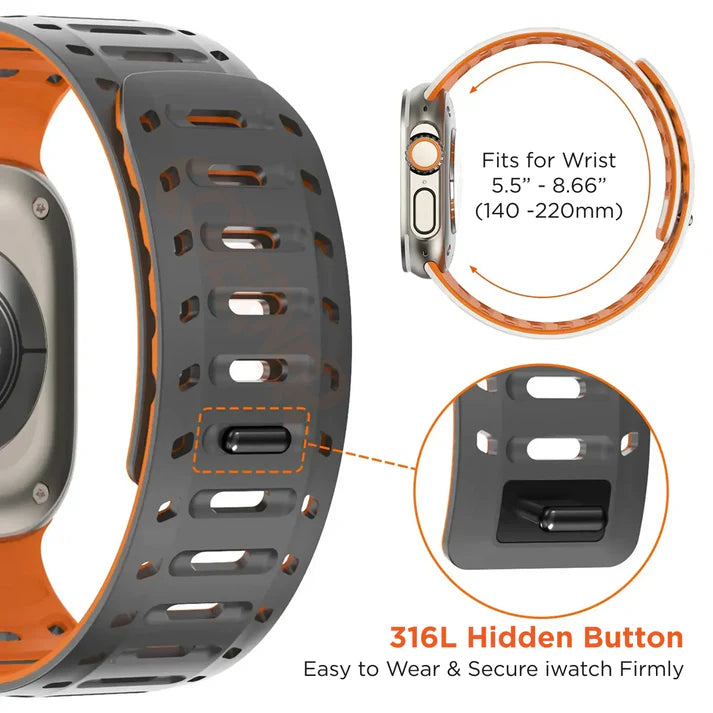 TwinLock Band for Apple Watch [42/44/45/49mm] – Dual Pin + Magnetic Lock | Arthritis-Friendly, Sweatproof Silicone Strap
