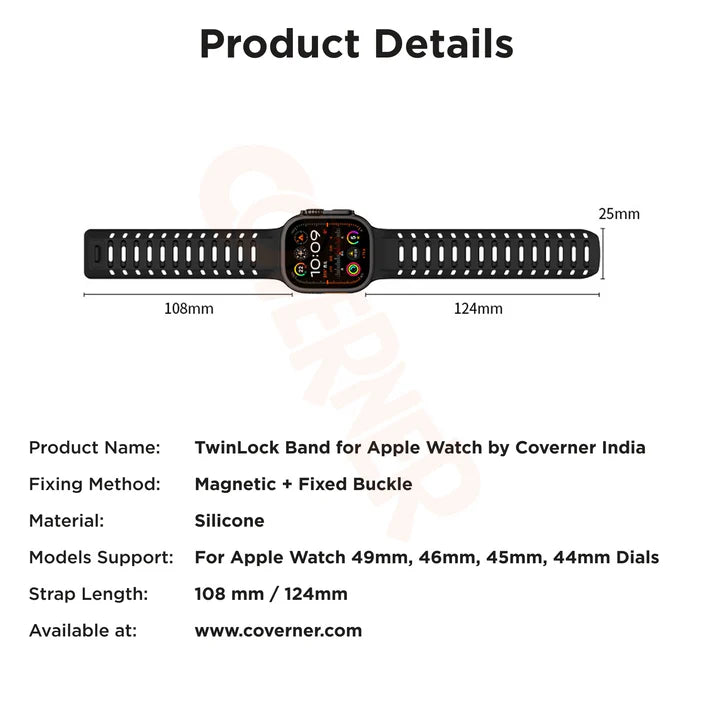 TwinLock Band for Apple Watch [42/44/45/49mm] – Dual Pin + Magnetic Lock | Arthritis-Friendly, Sweatproof Silicone Strap