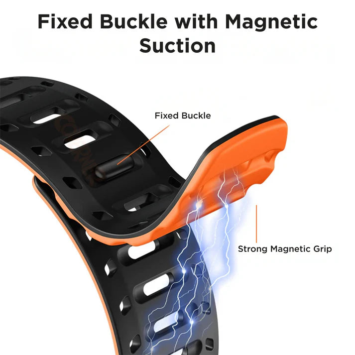 TwinLock Band for Apple Watch [42/44/45/49mm] – Dual Pin + Magnetic Lock | Arthritis-Friendly, Sweatproof Silicone Strap
