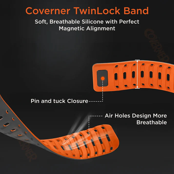 TwinLock Band for Apple Watch [42/44/45/49mm] – Dual Pin + Magnetic Lock | Arthritis-Friendly, Sweatproof Silicone Strap
