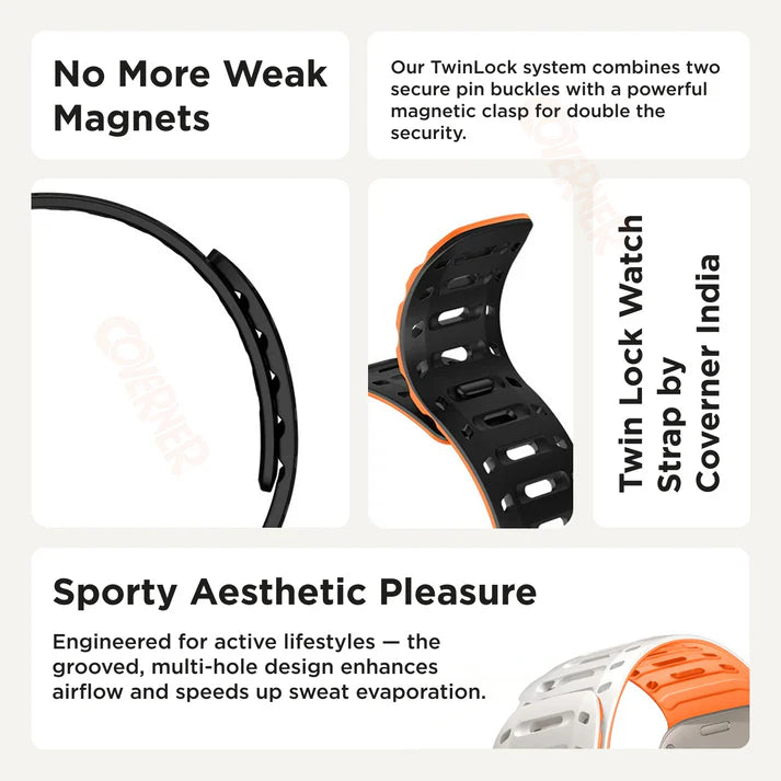 TwinLock Band for Apple Watch [42/44/45/49mm] – Dual Pin + Magnetic Lock | Arthritis-Friendly, Sweatproof Silicone Strap