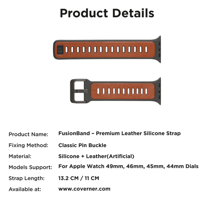 FusionBand Dual-Tone Leather Silicone Strap for Apple Watch – (44–49mm)