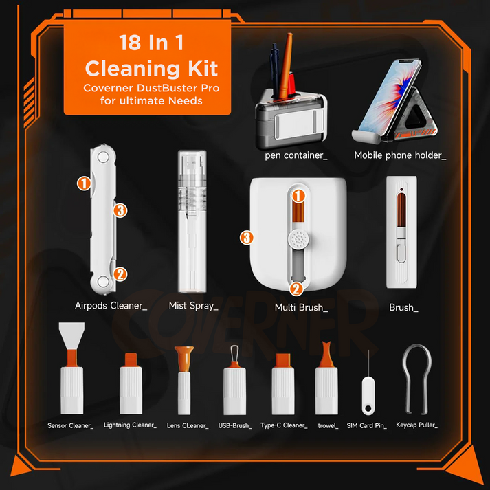 DustBuster Pro - 18-in-1 Tech Cleaning Kit - Mobile Stand - Gadget Holder