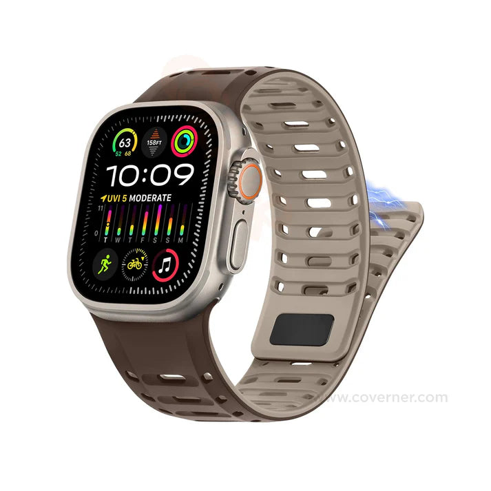 TwinLock Band for Apple Watch [42/44/45/49mm] – Dual Pin + Magnetic Lock | Arthritis-Friendly, Sweatproof Silicone Strap