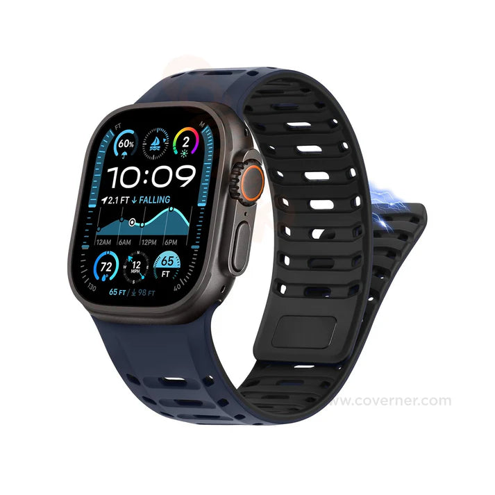 TwinLock Band for Apple Watch [42/44/45/49mm] – Dual Pin + Magnetic Lock | Arthritis-Friendly, Sweatproof Silicone Strap