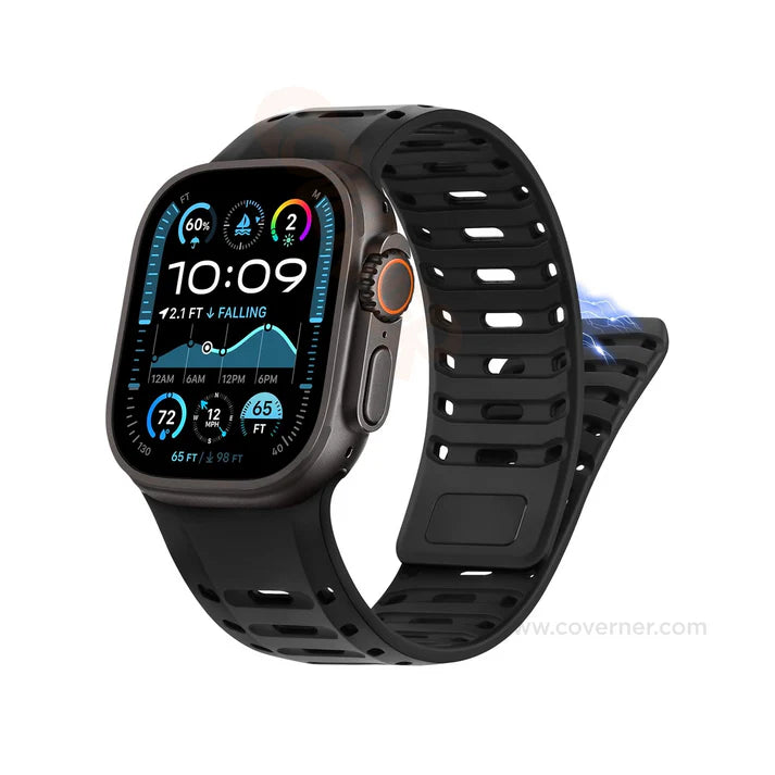 TwinLock Band for Apple Watch [42/44/45/49mm] – Dual Pin + Magnetic Lock | Arthritis-Friendly, Sweatproof Silicone Strap