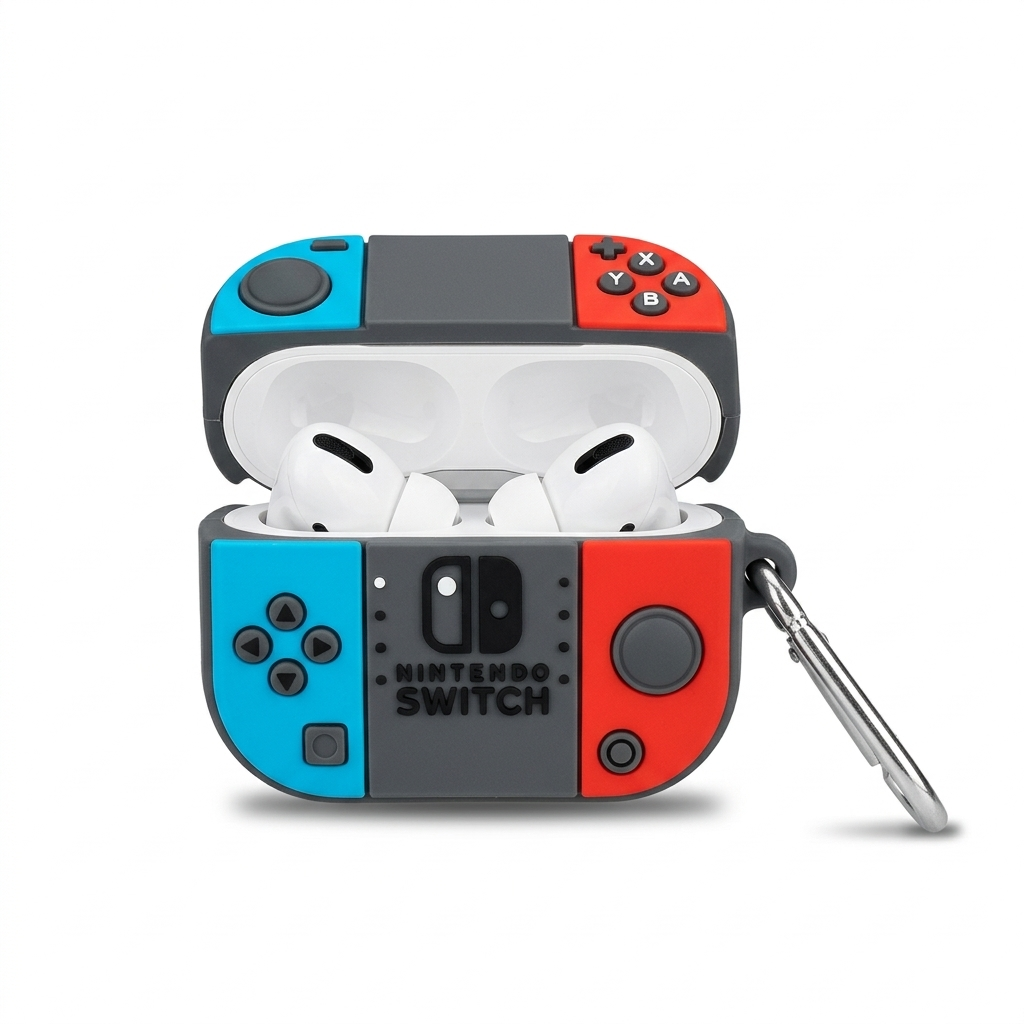 Switch Game Console AirPods Case Cover – Gamer Style Silicone Case with Keychain
