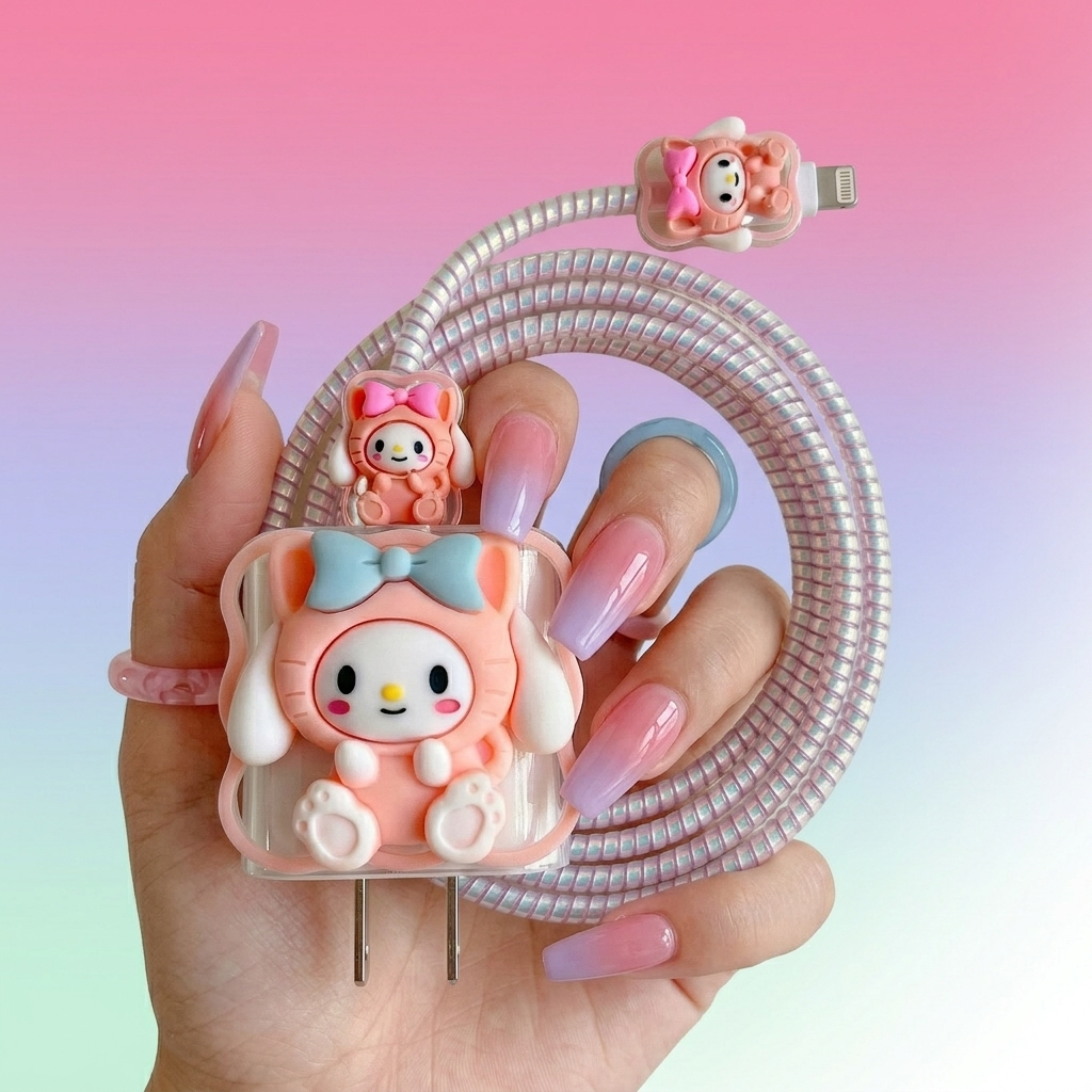 My Melody 3D Silicone Cute Bunny Charger Protector Set