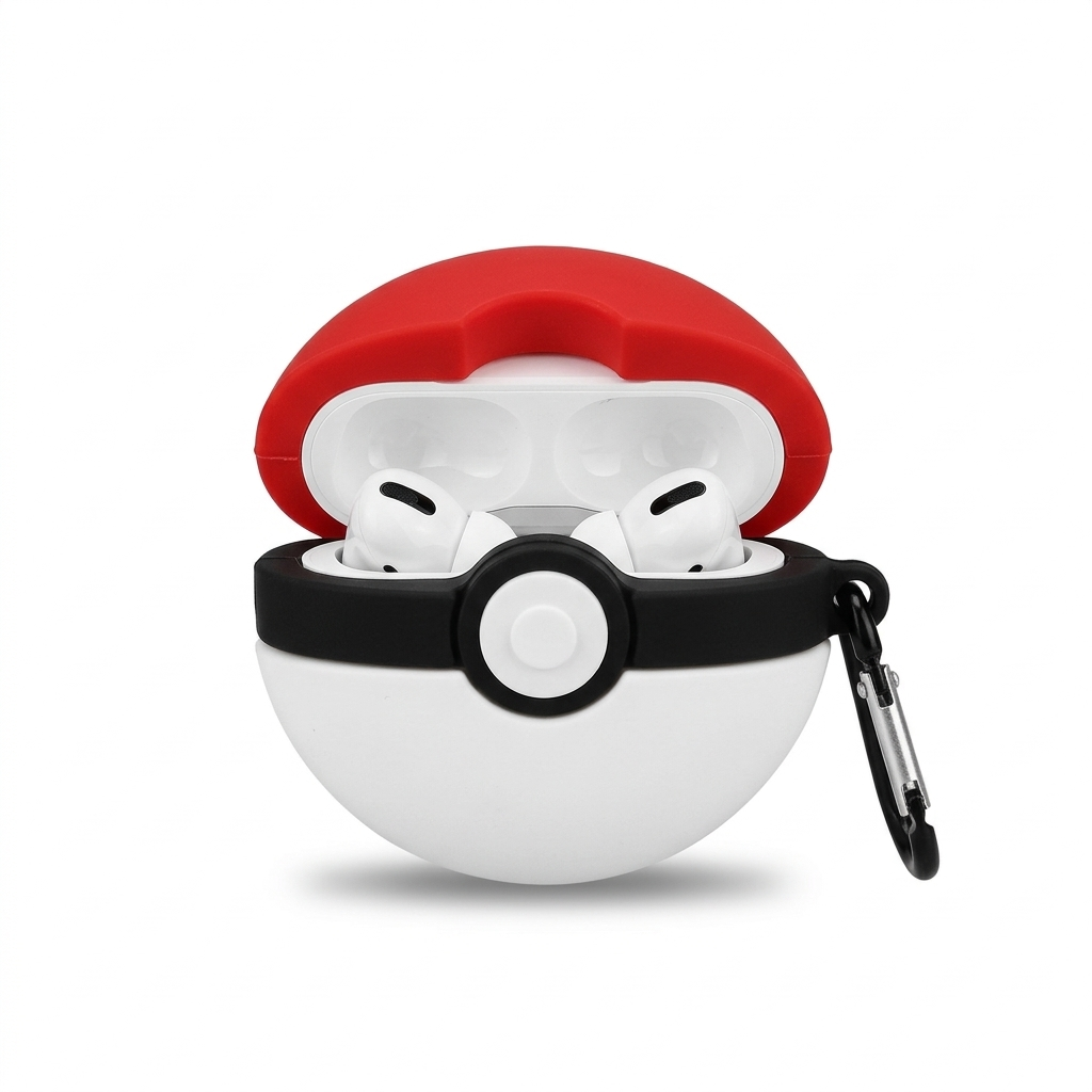 Poké Ball AirPods Case Cover – Anime Style Silicone Case with Keychain
