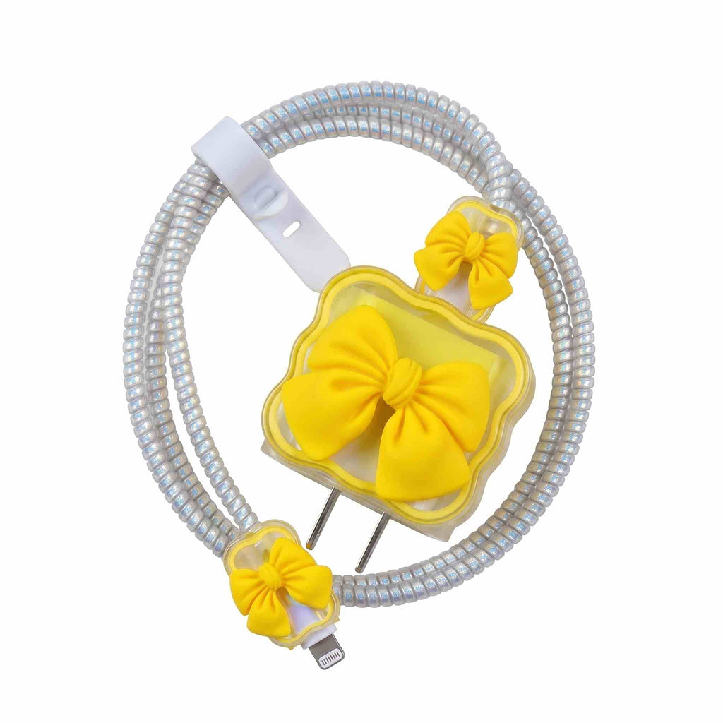 Bow Cartoon Charger Protective Case & Spiral Cable Saver
