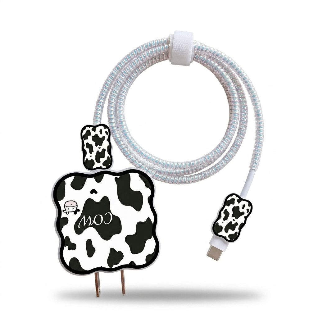 Cozy Cow Print 3D Wavy Charger Armor & Cord Saver