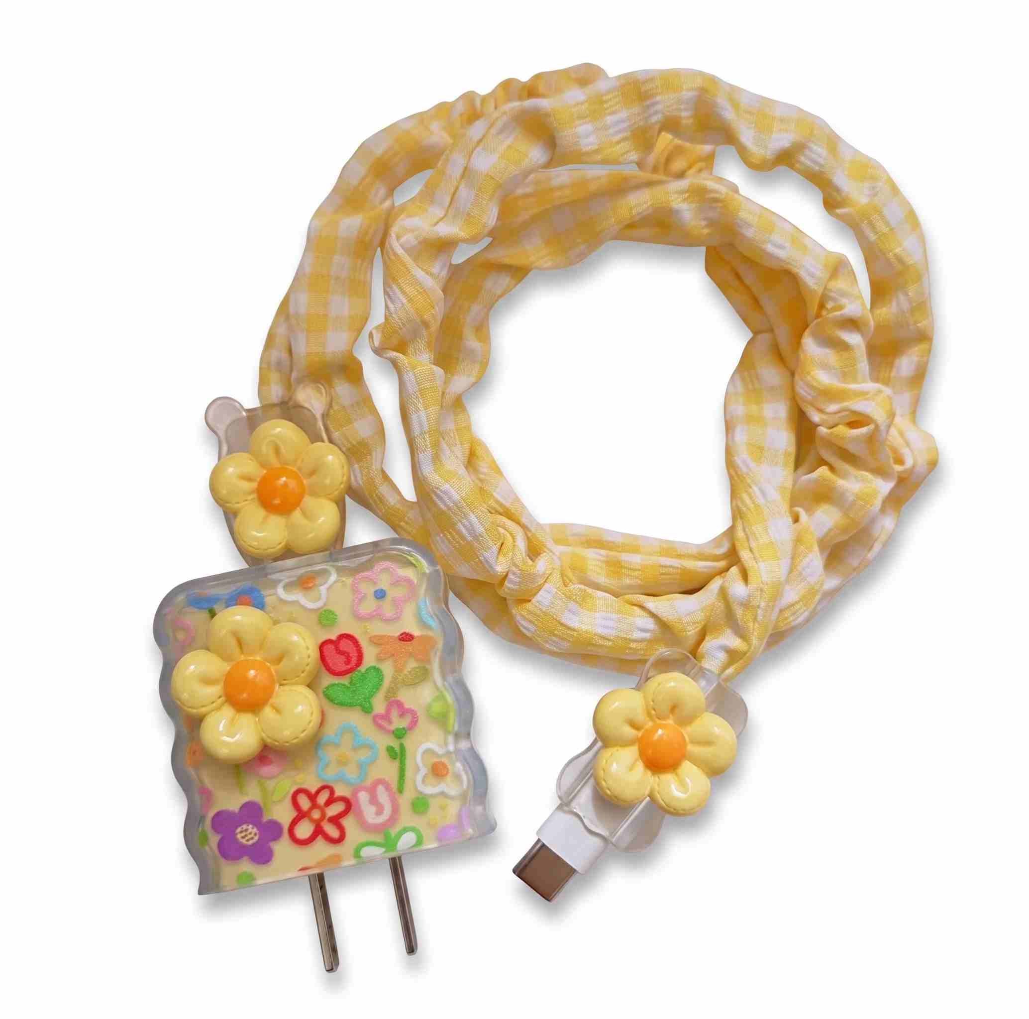 Floral Sunflower Charger Case with Spiral Cable Protector