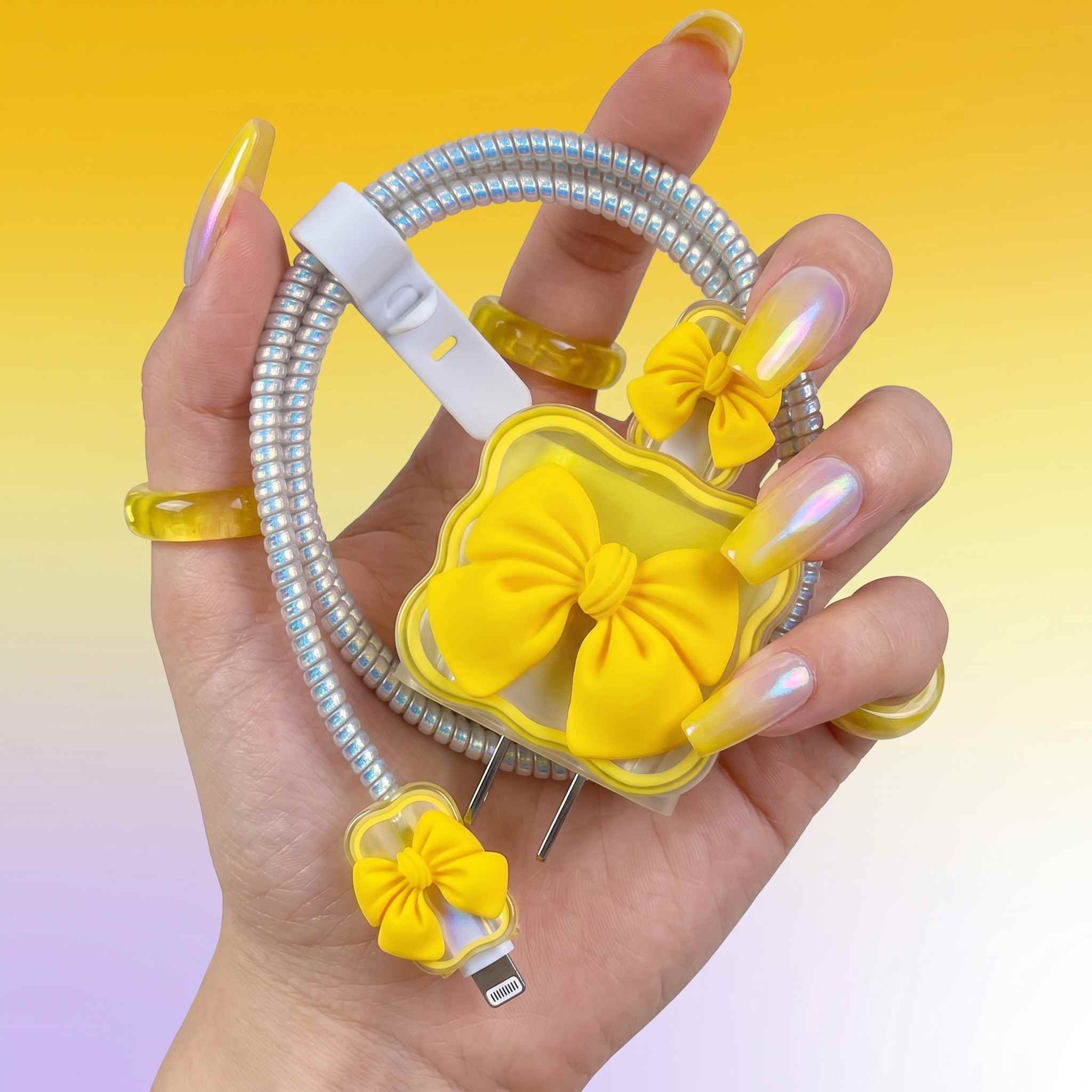 Bow Cartoon Charger Protective Case & Spiral Cable Saver