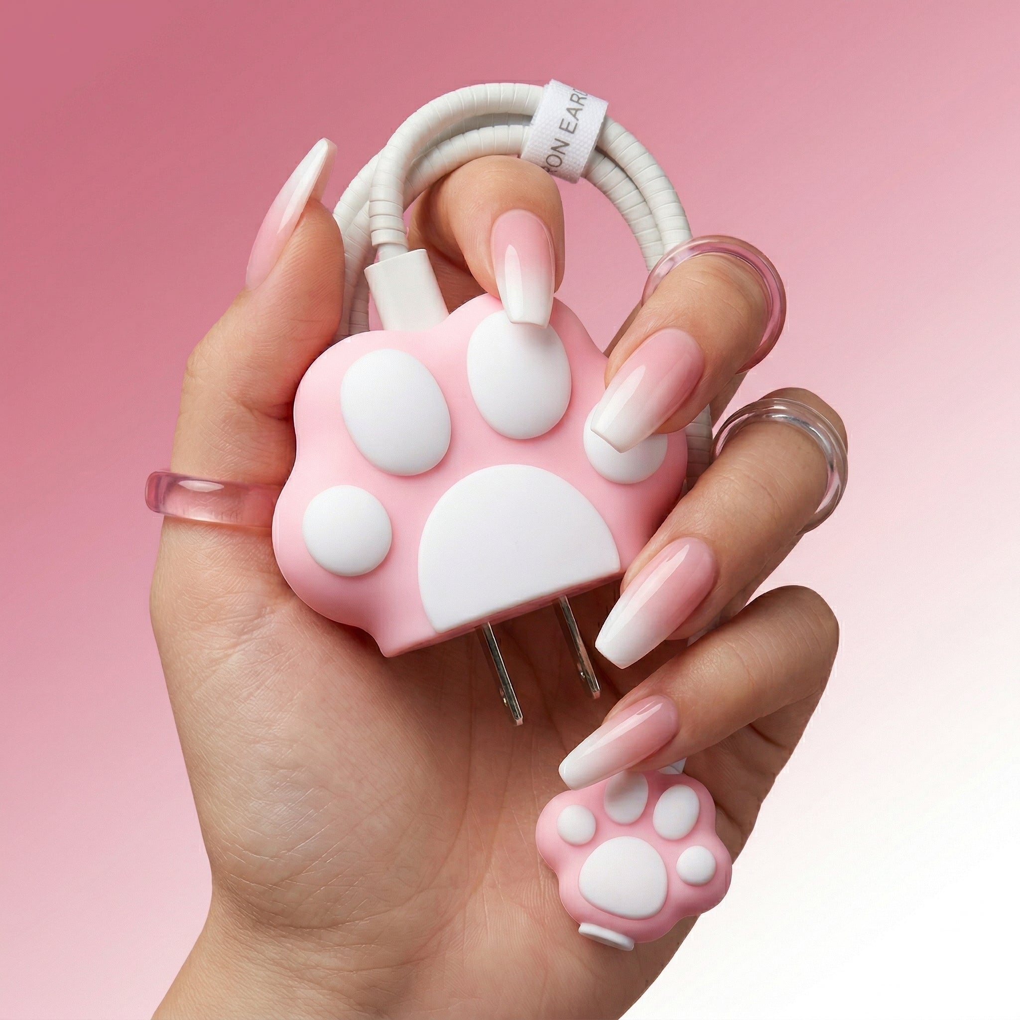 Pink Paw Charger Case & Cable Protector