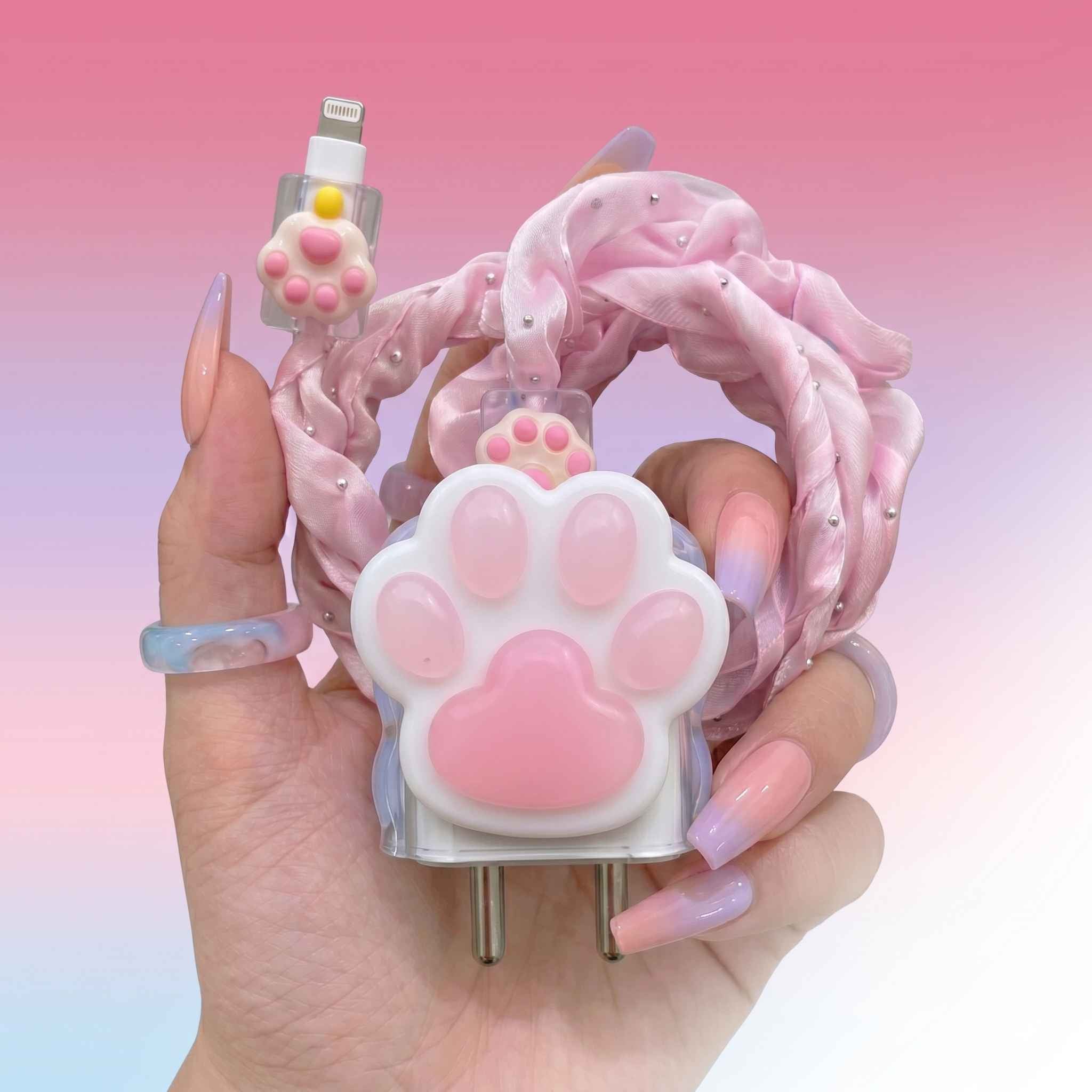 Pink Paw 3D Charger Case & Cable Protector