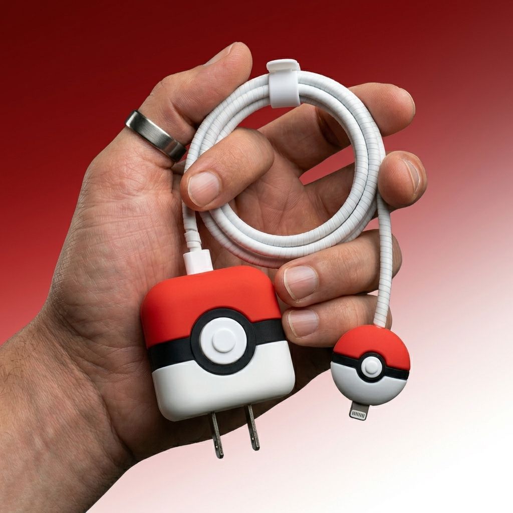 Pokemon Ball Charger Cover with Spiral Cable Protector – Silicone Cable Saver