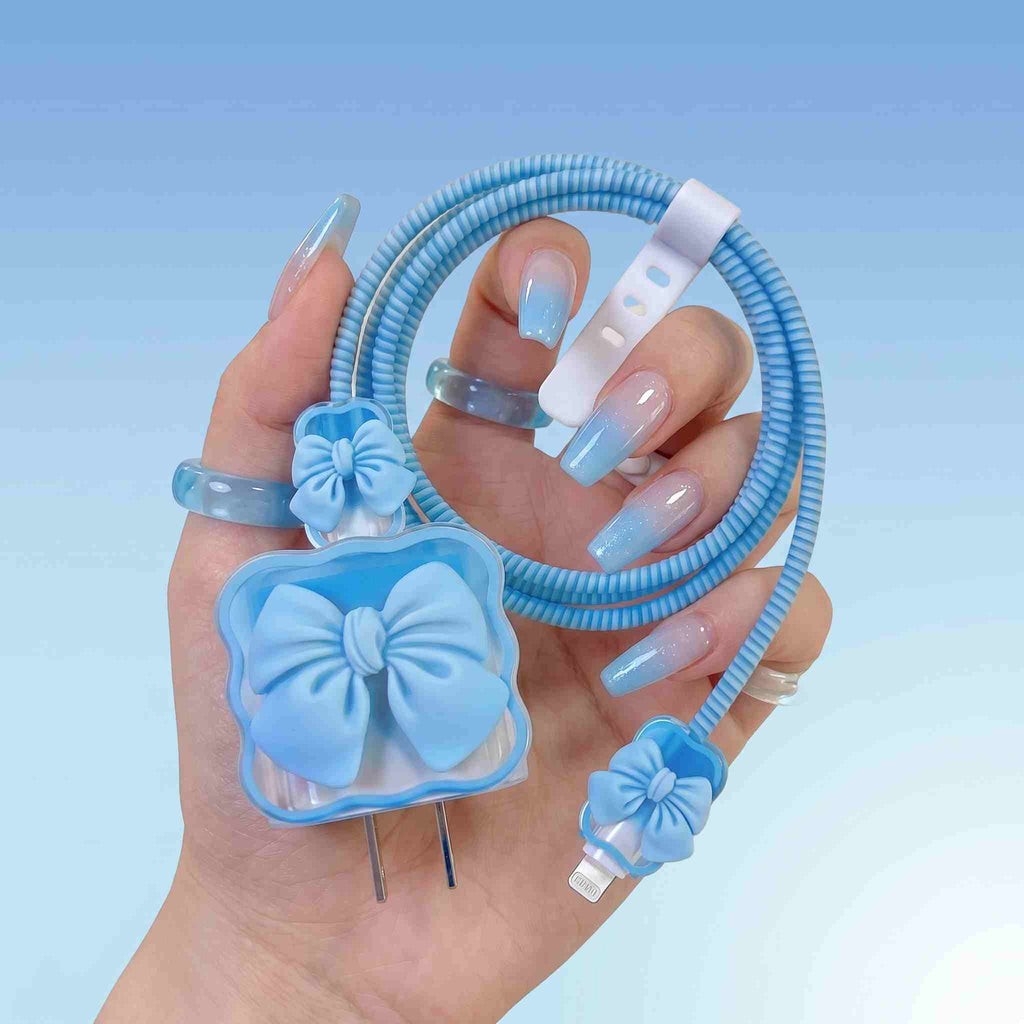 Bow Cartoon Charger Protective Case & Spiral Cable Saver