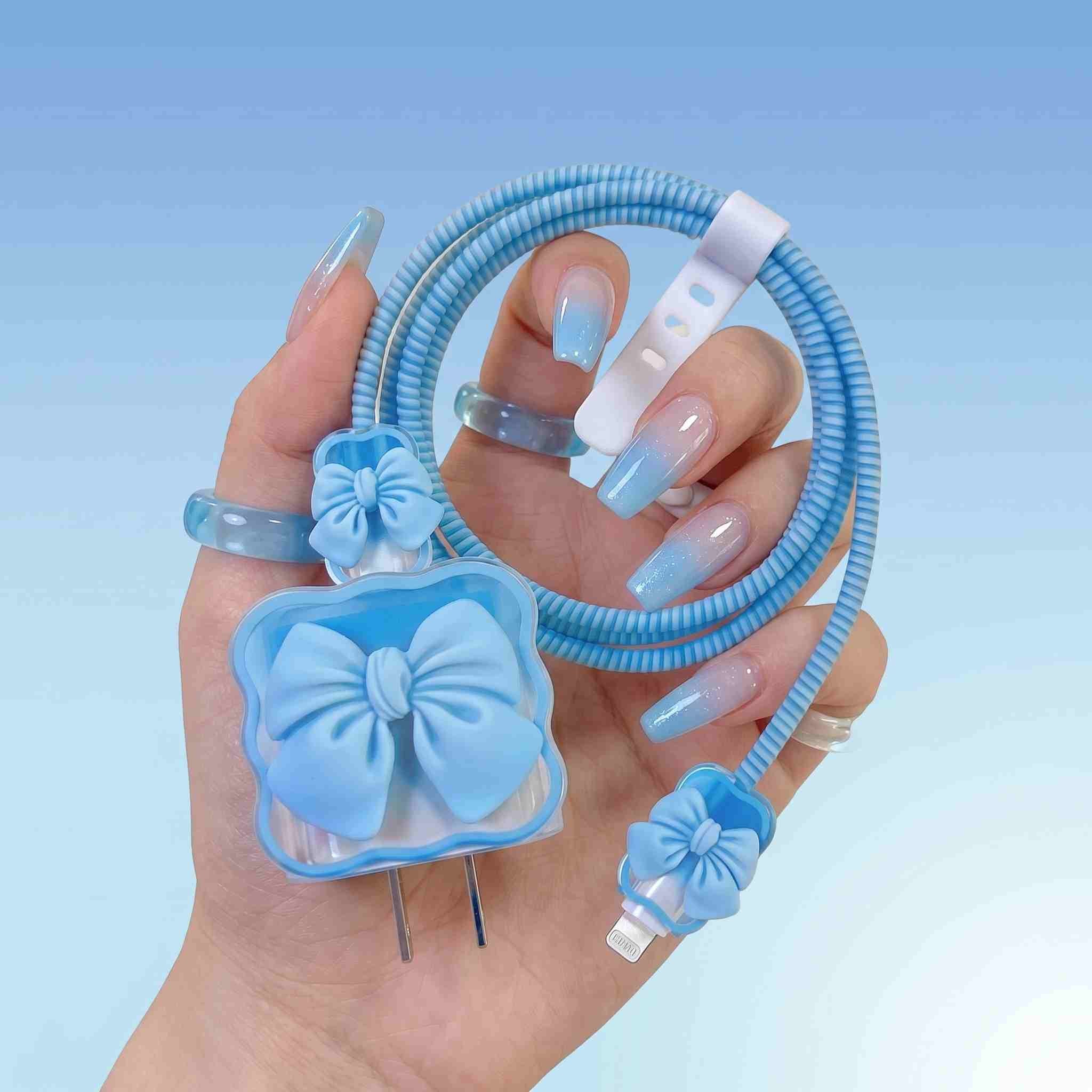 Bow Cartoon Charger Protective Case & Spiral Cable Saver