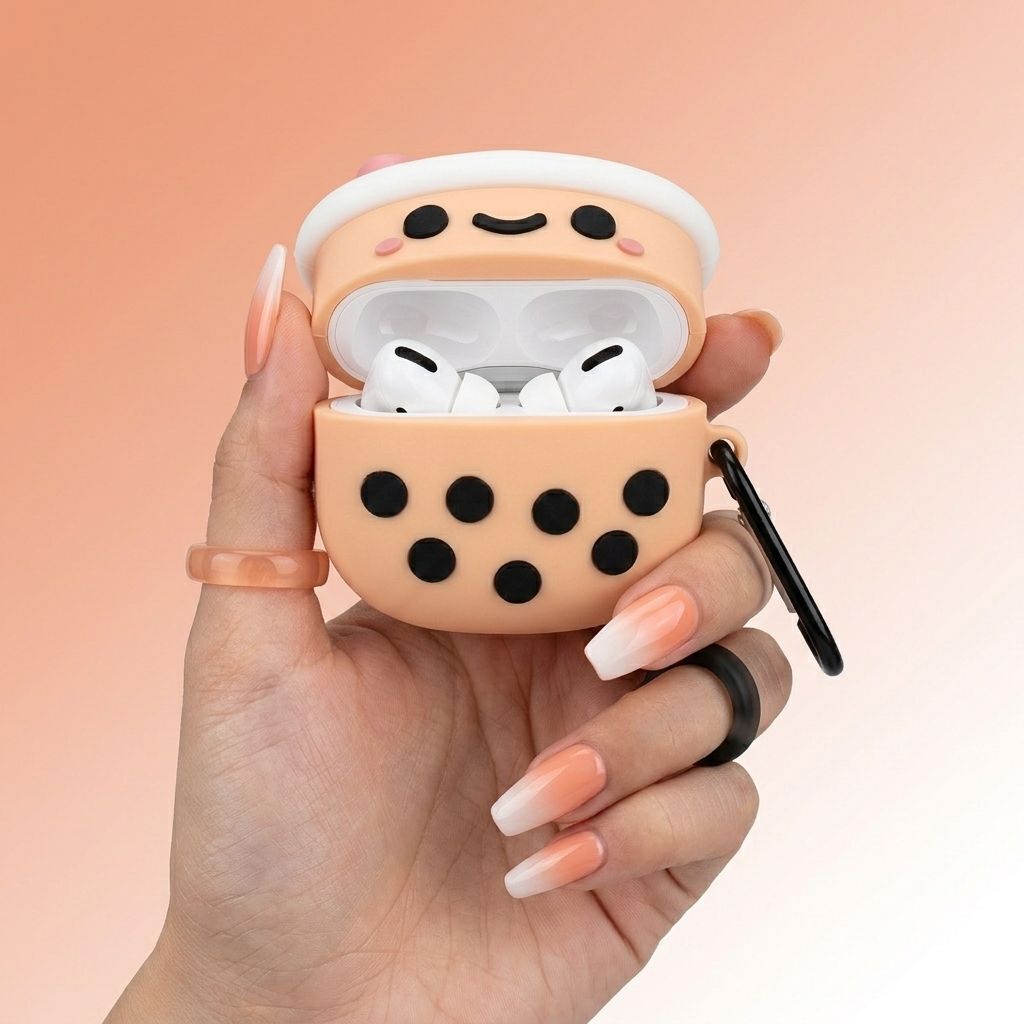 Bubble Tea (Boba Tea) AirPods Case – Cute Silicone Cup Design with Hook by Coverner India