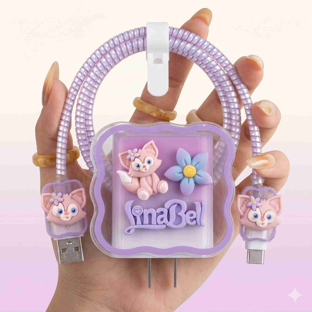 LinaBell 3D Silicone Charger Protector Set [Lavender]