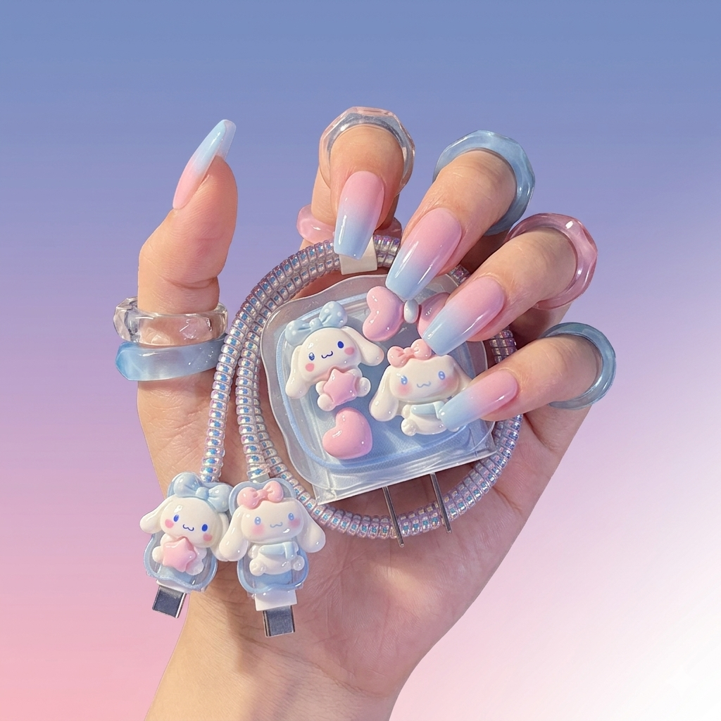 Cinnamoroll & Bear-Cookie 3D Silicone Luxury Charger Protector Combo