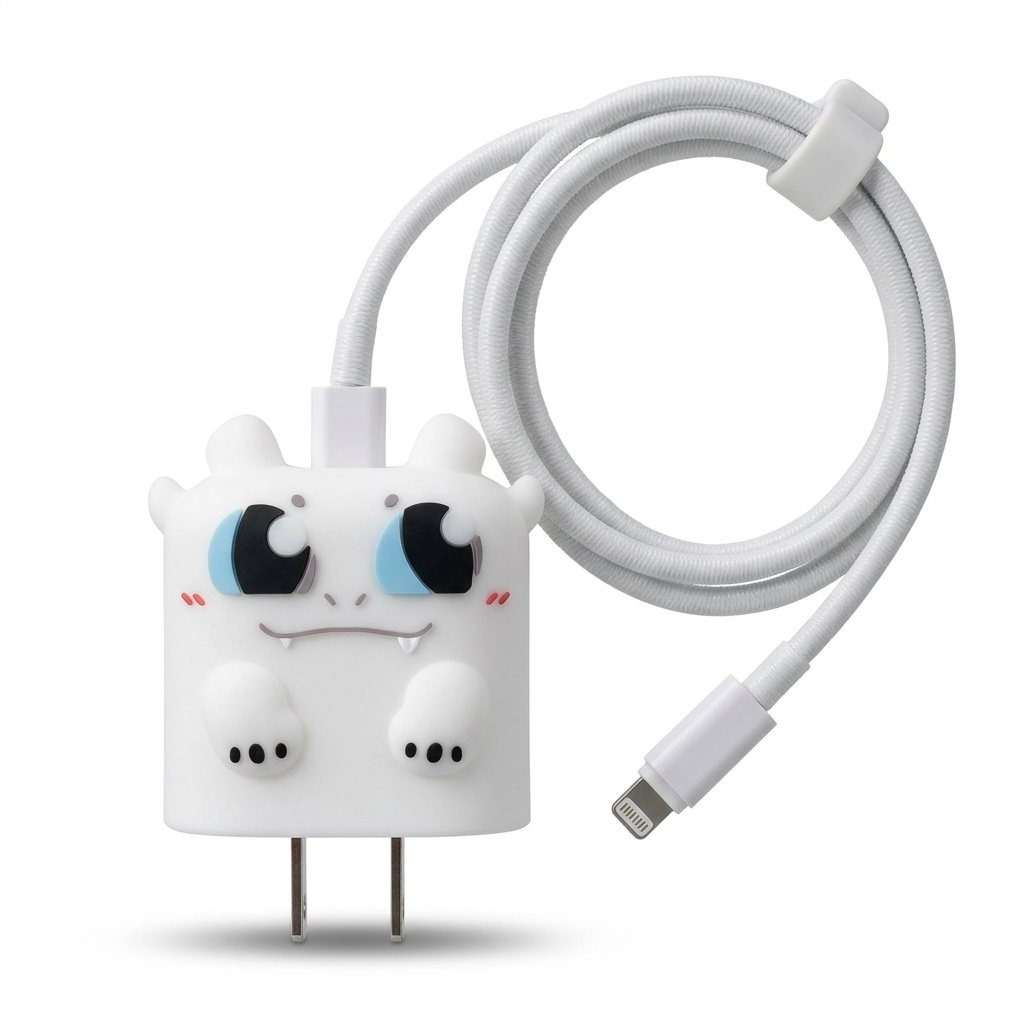 Cute Monster Toothless White Charger Cover & Cable Protector