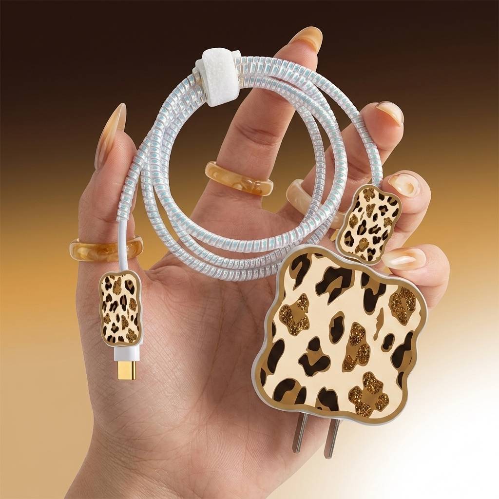 Leopard Print 3D Charger Protective Case & Cable protector