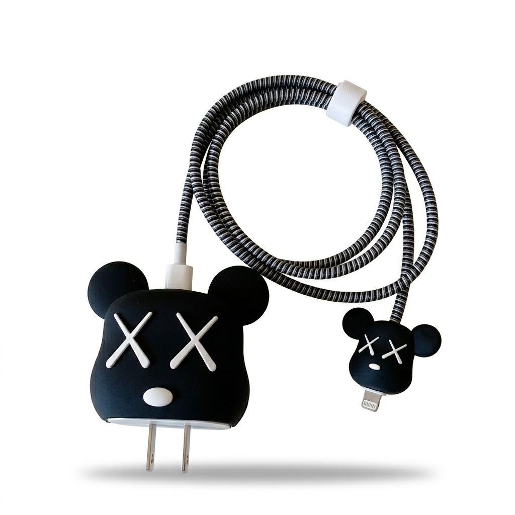 Cool Black Bear Charger Cover with Cable Protector