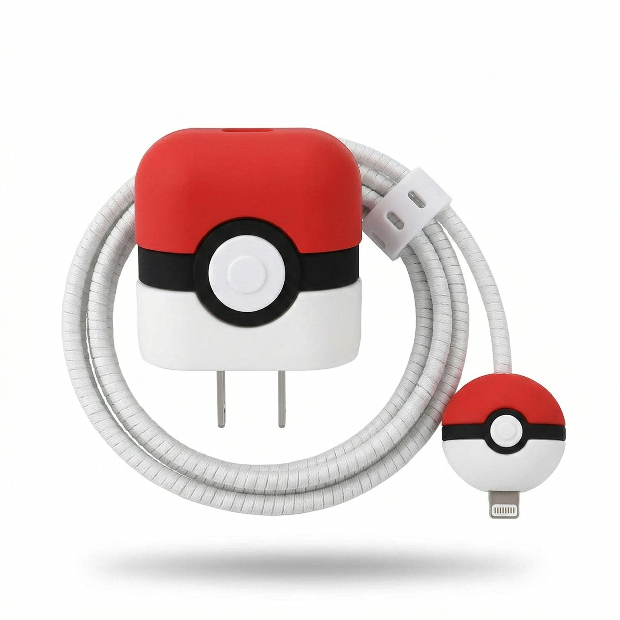 Pokemon Ball Charger Cover with Spiral Cable Protector – Silicone Cable Saver