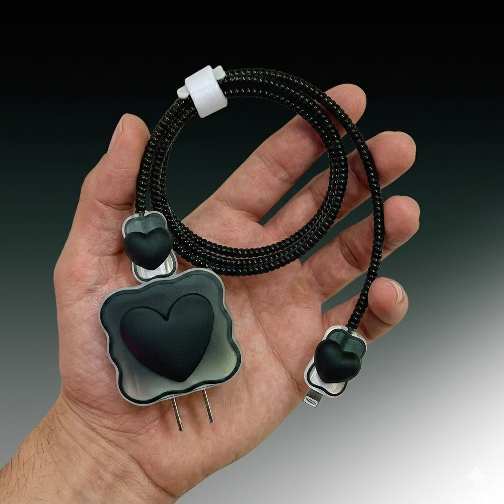 Charger Case Cover Heart Design (Black)